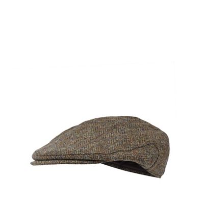 RJR.John Rocha Brown herringbone Harris Tweed wool flat cap